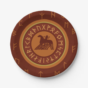 Viking Runes and Horseman Paper Plate