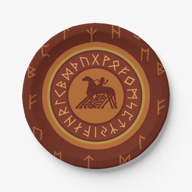 Viking Runes and Horseman Paper Plate (Front)
