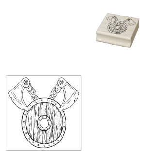 Viking Shield & Axes Wood Art Stamp
