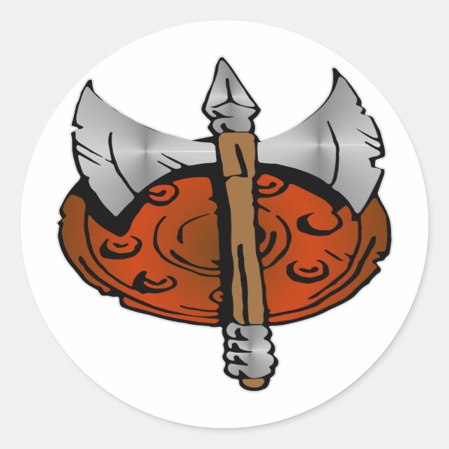 Viking Shield & Battle Axe Classic Round Sticker (Front)