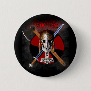 VIKING - Shield Skull 6 Cm Round Badge