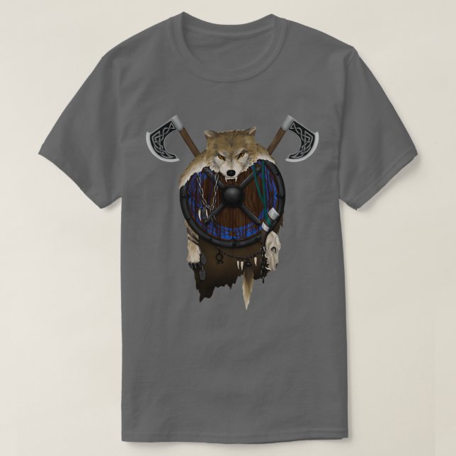 Viking shield with wolf fur T-Shirt (Design Front)