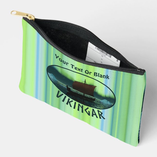 Viking Ship And Northern Lights Accessory Pouch (Open)