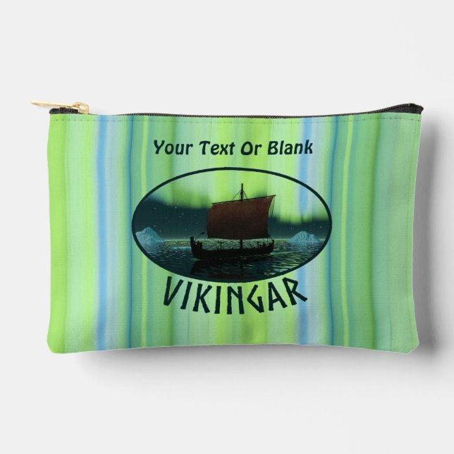 Viking Ship And Northern Lights Accessory Pouch (Front)