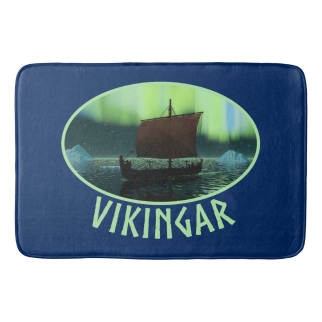 Viking Ship And Northern Lights Bath Mat (Front)