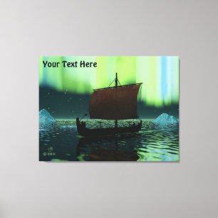 Viking Ship And Northern Lights Canvas Print