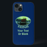 Viking Ship And Northern Lights iPhone 13 Case<br><div class="desc">A slightly stylised image of a Viking longship sailing at night under the Northern Lights there a couple of icebergs; most of the crew is asleep. Text reading "VIKINGAR" (Vikings) also appears. Add your own additional text.</div>