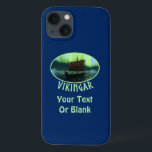 Viking Ship And Northern Lights iPhone 13 Case<br><div class="desc">A slightly stylised image of a Viking longship sailing at night under the Northern Lights there a couple of icebergs; most of the crew is asleep. Text reading "VIKINGAR" (Vikings) also appears. Add your own additional text.</div>