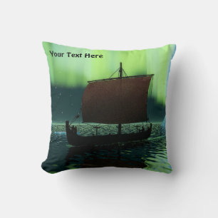 Viking Ship And Northern Lights Cushion