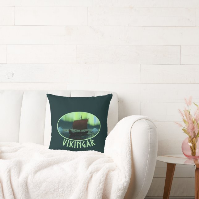 Viking Ship And Northern Lights Cushion (Couch)