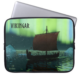 Viking Ship And Northern Lights Laptop Sleeve
