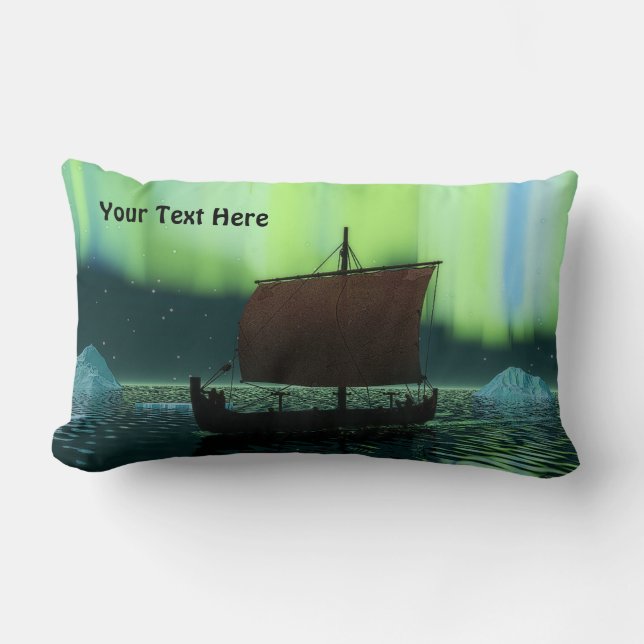 Viking Ship And Northern Lights Lumbar Cushion (Front)