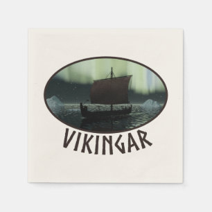 Viking Ship And Northern Lights Napkin