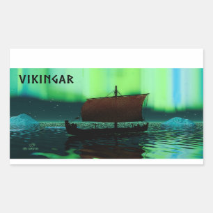 Viking Ship And Northern Lights Rectangular Sticker