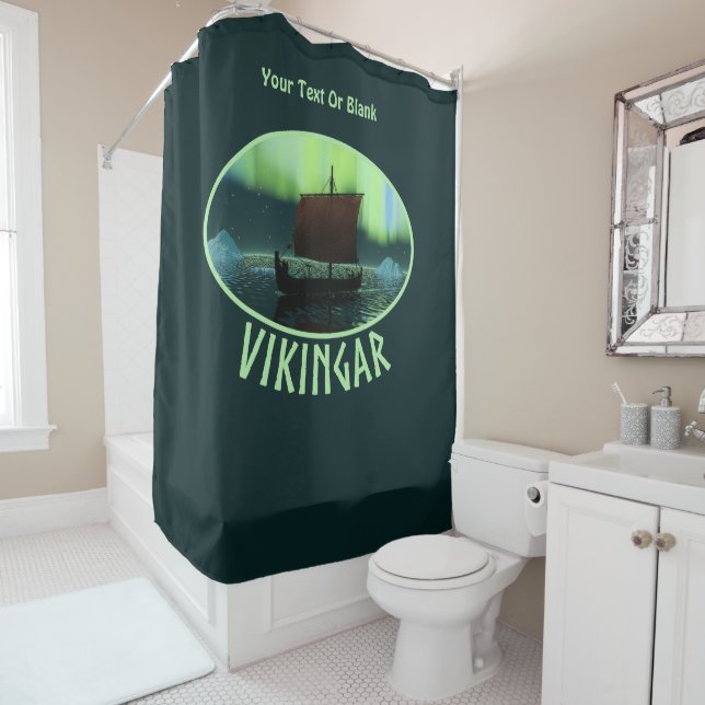 Viking Ship And Northern Lights Shower Curtain (In Situ)