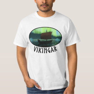 Viking Ship And Northern Lights T-Shirt