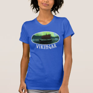 Viking Ship And Northern Lights T-Shirt
