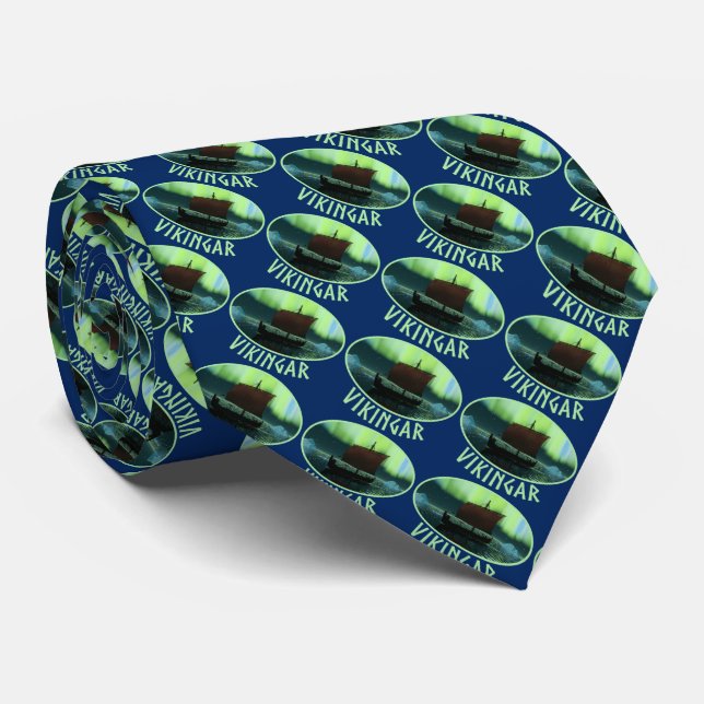 Viking Ship And Northern Lights Tie (Rolled)
