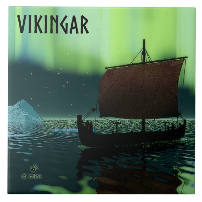 Viking Ship And Northern Lights Tile (Front)