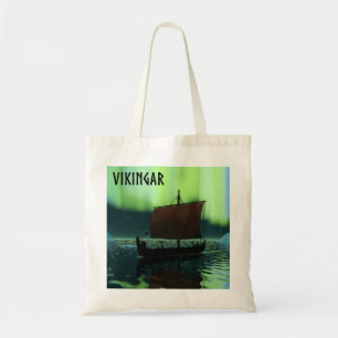Viking Ship And Northern Lights Tote Bag