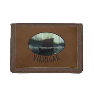 Viking Ship And Northern Lights Tri-fold Wallet