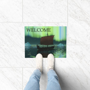 Viking Ship And Northern Lights - Welcome Doormat