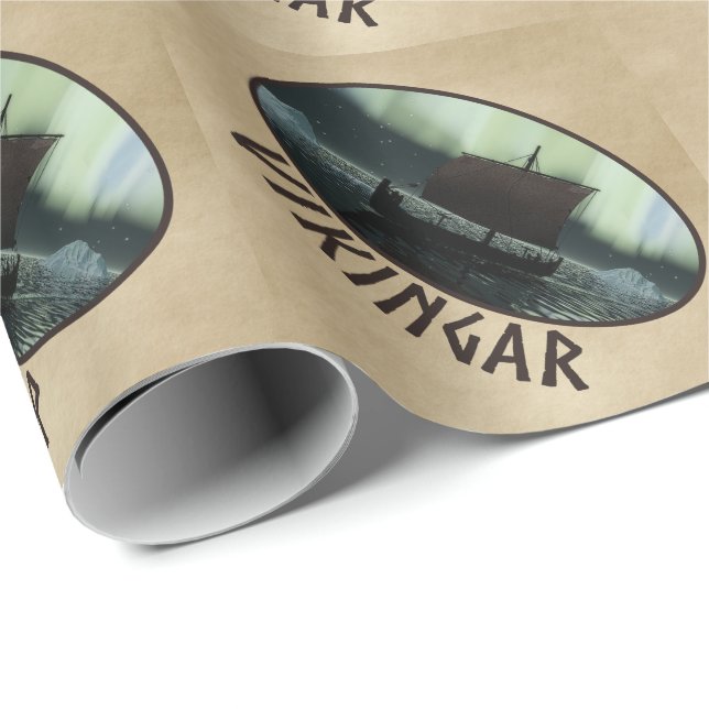 Viking Ship And Northern Lights Wrapping Paper (Roll Corner)