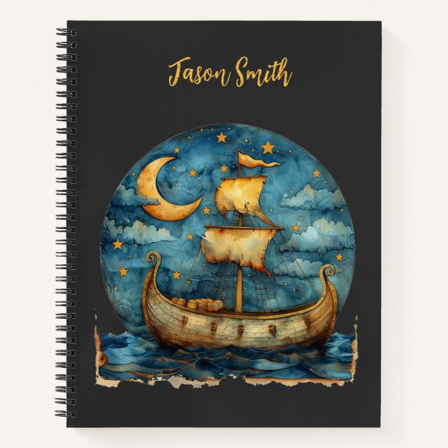 Viking Ship Back to School Notebook Personalised (Front)
