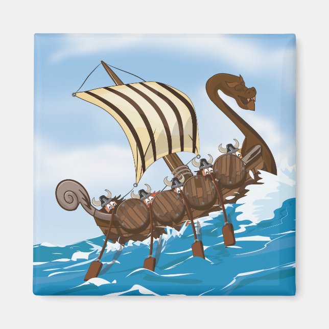 Viking Ship Cartoon Magnet (Front)
