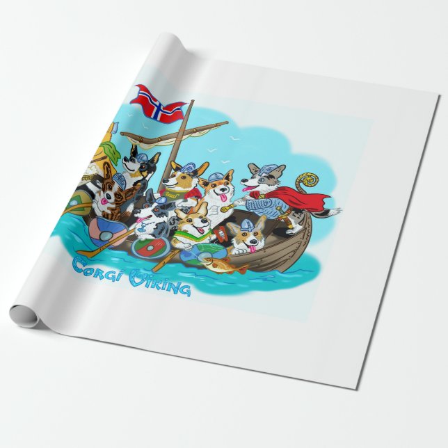 Viking ship filled with Corgis Wrapping Paper (Unrolled)