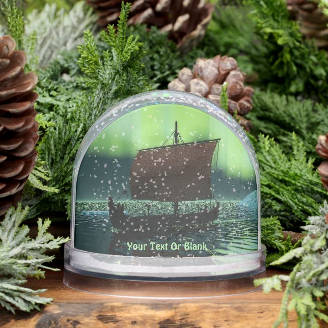 Viking Ship Inder Northern Lights Snowglobe (Winter)