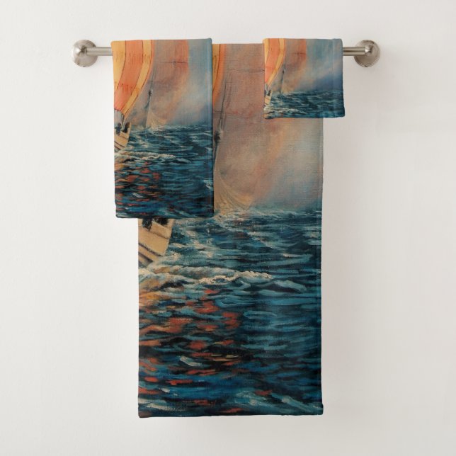 Viking ship/long boat in sail on ocean throw pillo bath towel set (Insitu)