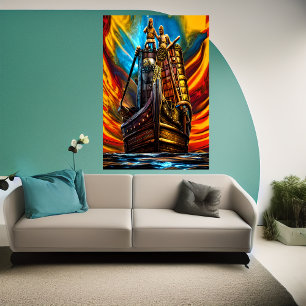 Viking ship on the sea   AI Art Poster