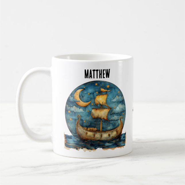 Viking Ship Personalised Coffee Mug (Left)
