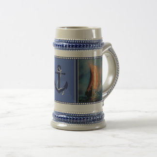 Viking ship sailing, Sea fog, Seaman's anchor Beer Stein