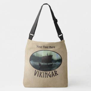 Viking Ship Under Northern Lights Crossbody Bag