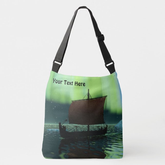 Viking Ship Under Northern Lights Crossbody Bag (Front)