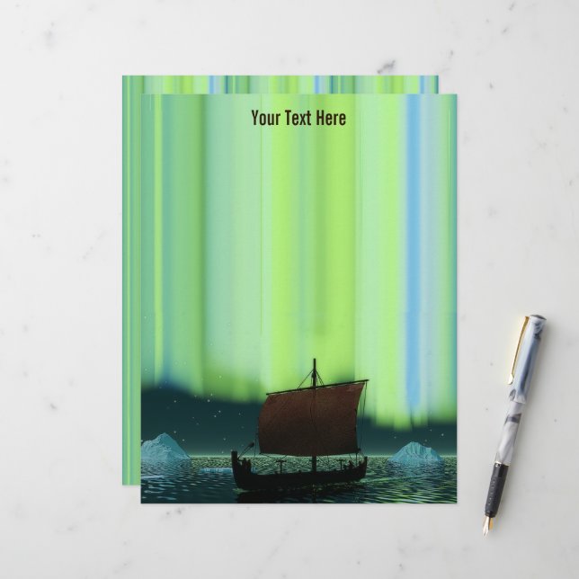 Viking Ship Under Northern Lights Custom Letterhead (Front/Back In Situ)
