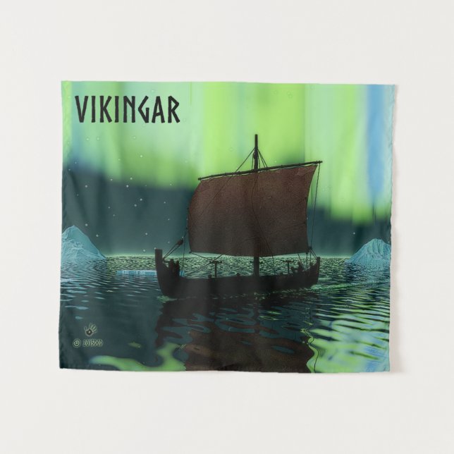 Viking Ship Under Northern Lights Tapestry (Front (Horizontal))