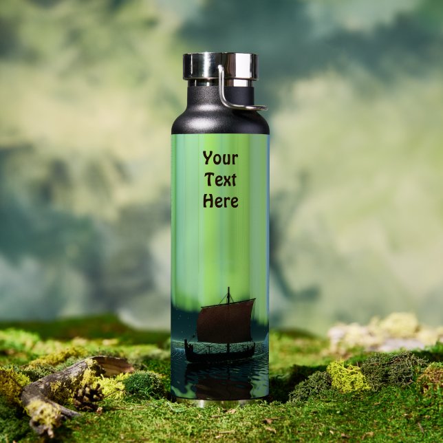 Viking Ship Under Northern Lights Water Bottle (Outdoor (Rotated))