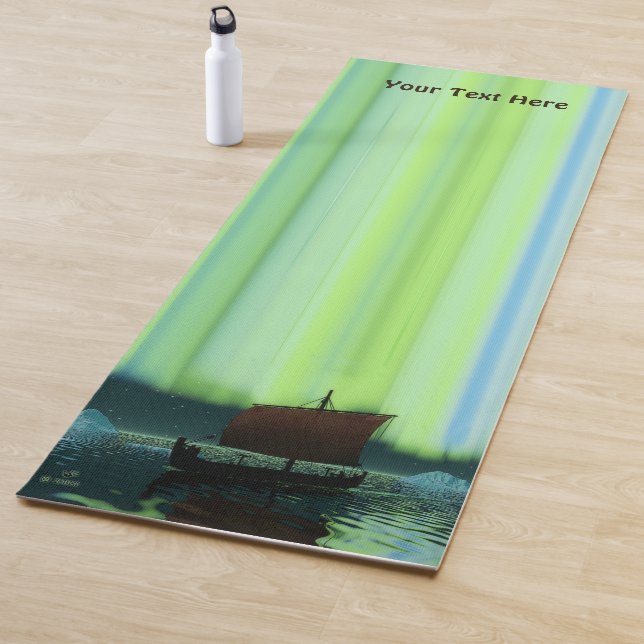 Viking Ship Under Northern Lights Yoga Mat (In Situ)