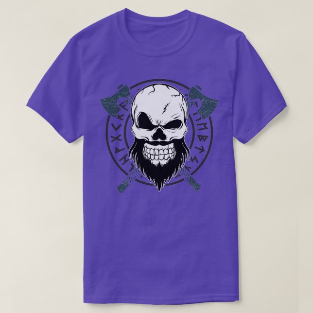 Viking Skull With Axes and Norse Runes T-Shirt (Design Front)