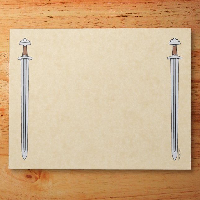Viking Sword Notepad (Viking Sword Notepad on Wooden Desk)