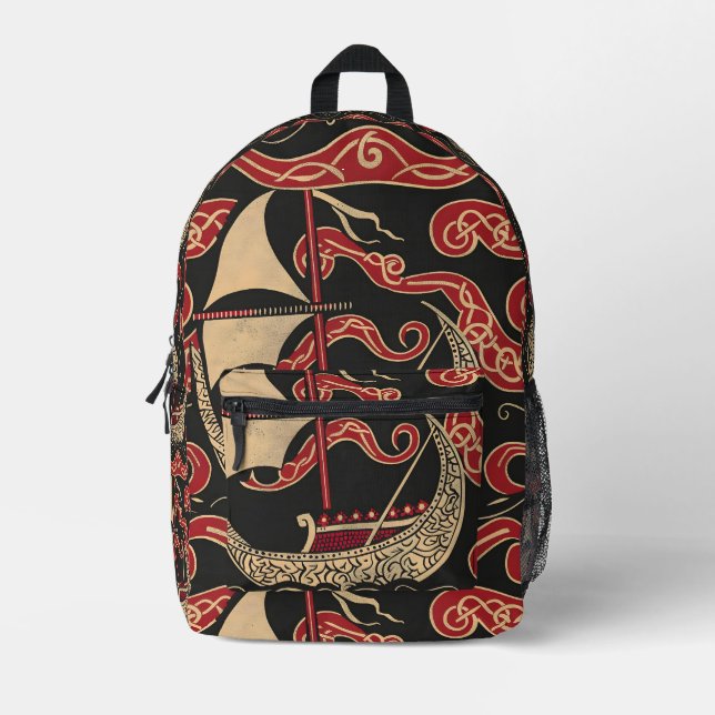 Viking Themed Longship  Printed Backpack (Front)