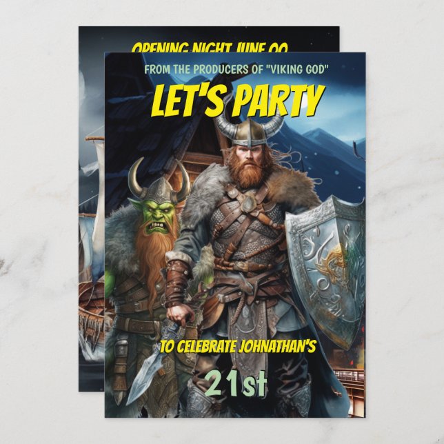 Viking themed norse warriors mediaeval fantasy shi invitation (Front/Back)