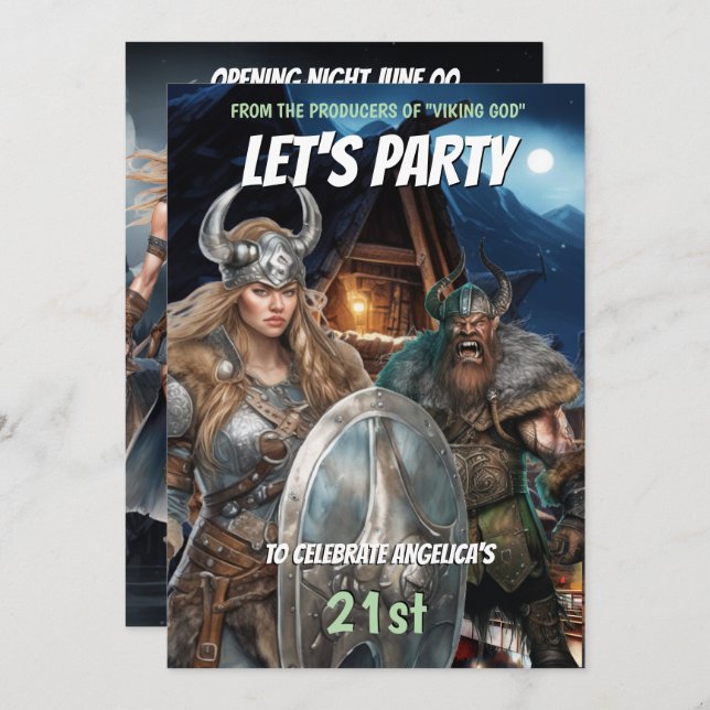 Viking themed norse warriors mediaeval men women invitation (Front/Back)