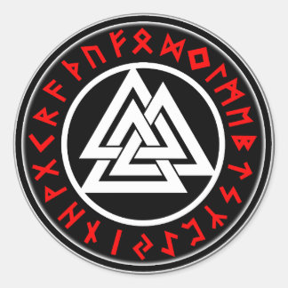 Viking Triscalion Red Runes  Classic Round Sticker
