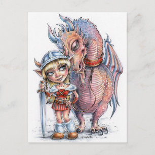Viking Troll Girl With Her Dragon Postcard