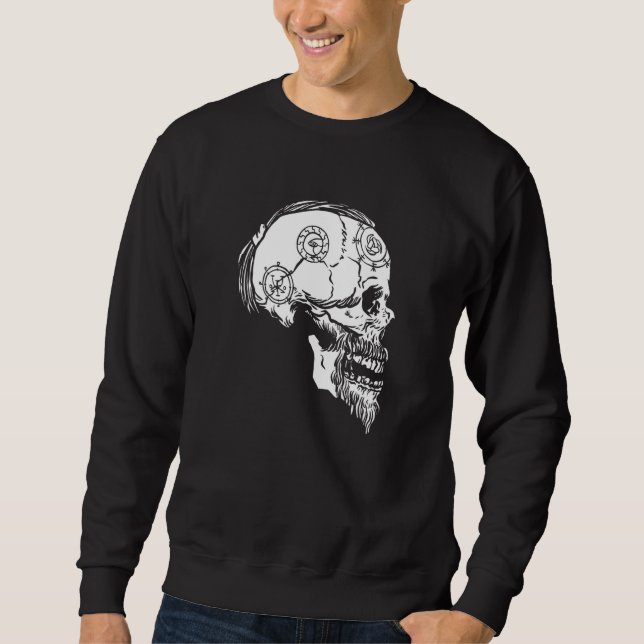 Viking Valhalla Skull Norse Mythology Braided Hair Sweatshirt (Front)