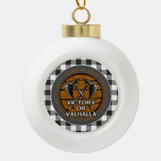 Viking Victory or Valhalla Crossed Axe Runes Plaid Ceramic Ball Christmas Ornament